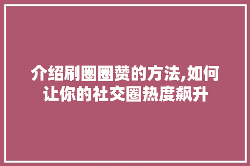 介绍刷圈圈赞的方法,如何让你的社交圈热度飙升