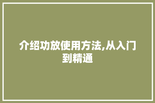 介绍功放使用方法,从入门到精通
