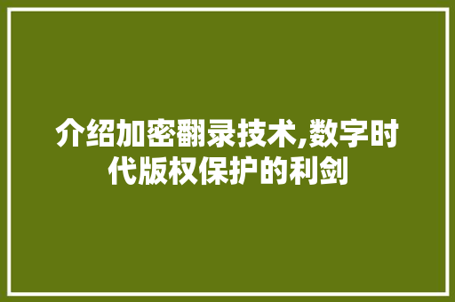 介绍加密翻录技术,数字时代版权保护的利剑