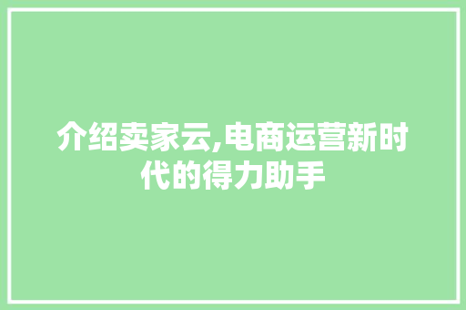 介绍卖家云,电商运营新时代的得力助手