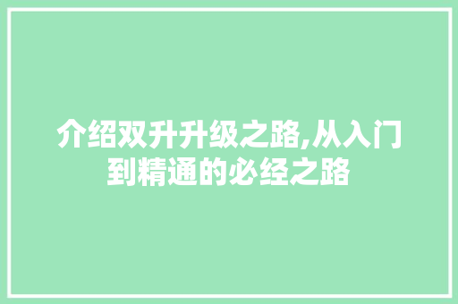 介绍双升升级之路,从入门到精通的必经之路