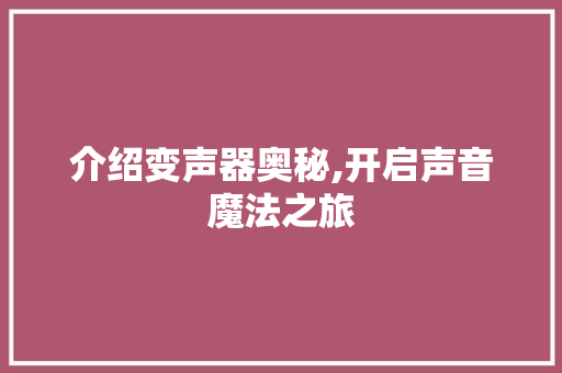 介绍变声器奥秘,开启声音魔法之旅