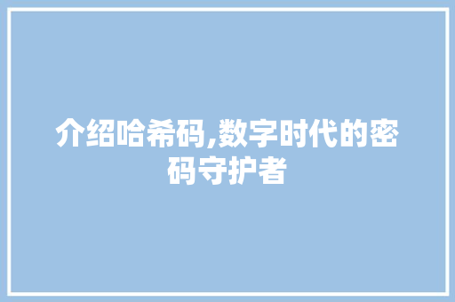 介绍哈希码,数字时代的密码守护者