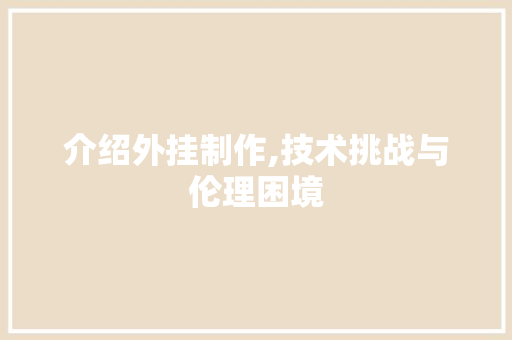 介绍外挂制作,技术挑战与伦理困境