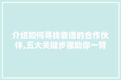 介绍如何寻找靠谱的合作伙伴,五大关键步骤助你一臂之力