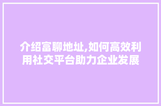 介绍富聊地址,如何高效利用社交平台助力企业发展