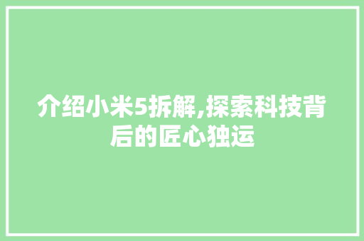 介绍小米5拆解,探索科技背后的匠心独运
