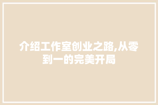 介绍工作室创业之路,从零到一的完美开局