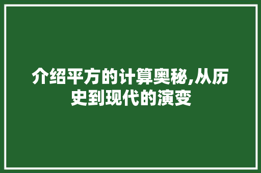介绍平方的计算奥秘,从历史到现代的演变