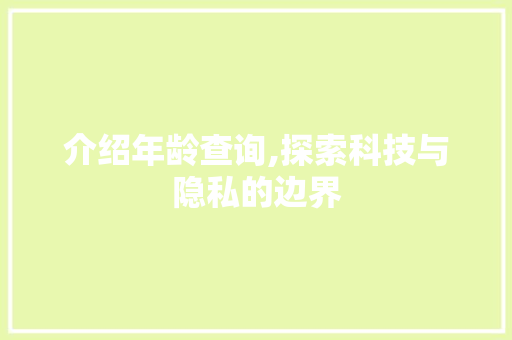介绍年龄查询,探索科技与隐私的边界