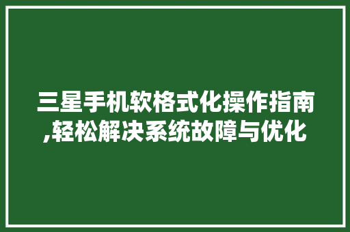 三星手机软格式化操作指南,轻松解决系统故障与优化性能
