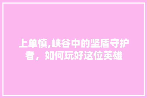 上单慎,峡谷中的坚盾守护者，如何玩好这位英雄