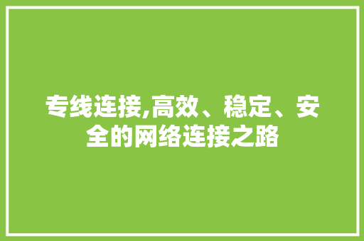 专线连接,高效、稳定、安全的网络连接之路