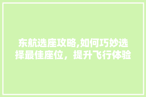 东航选座攻略,如何巧妙选择最佳座位，提升飞行体验