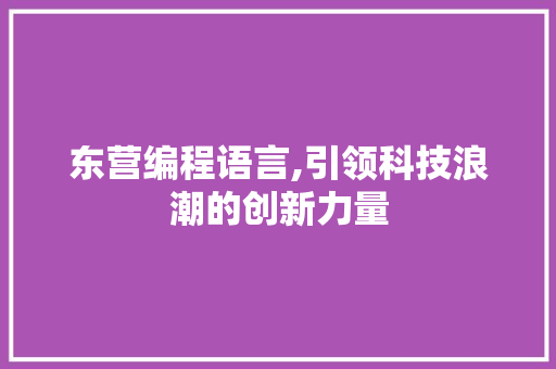 东营编程语言,引领科技浪潮的创新力量