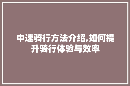 中速骑行方法介绍,如何提升骑行体验与效率