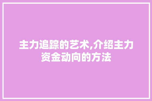 主力追踪的艺术,介绍主力资金动向的方法