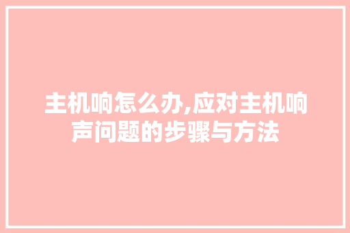 主机响怎么办,应对主机响声问题的步骤与方法