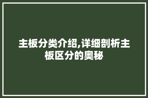 主板分类介绍,详细剖析主板区分的奥秘
