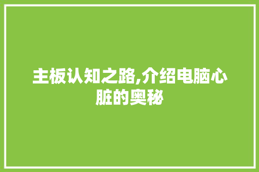 主板认知之路,介绍电脑心脏的奥秘