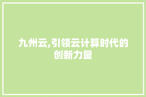 九州云,引领云计算时代的创新力量