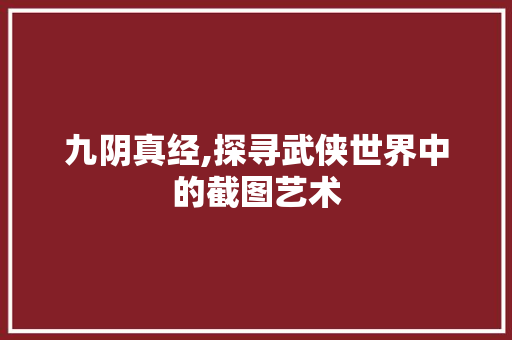 九阴真经,探寻武侠世界中的截图艺术