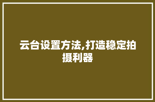 云台设置方法,打造稳定拍摄利器