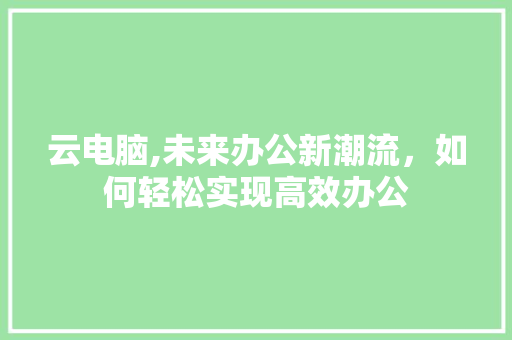 云电脑,未来办公新潮流，如何轻松实现高效办公