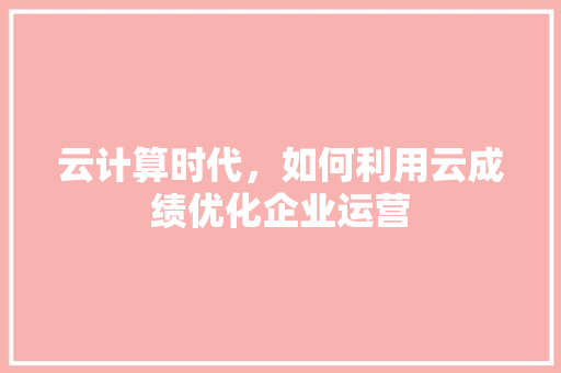 云计算时代，如何利用云成绩优化企业运营
