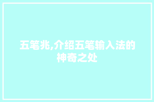 五笔兆,介绍五笔输入法的神奇之处