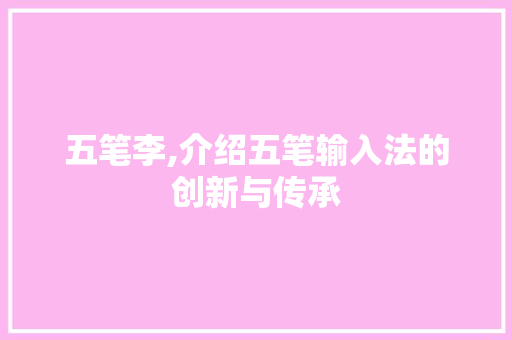 五笔李,介绍五笔输入法的创新与传承