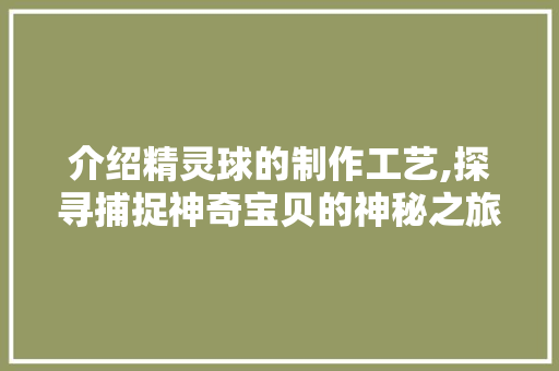 介绍精灵球的制作工艺,探寻捕捉神奇宝贝的神秘之旅