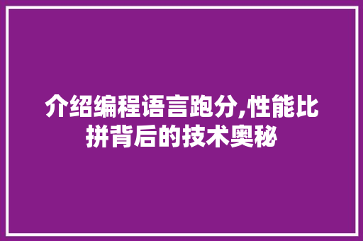 介绍编程语言跑分,性能比拼背后的技术奥秘