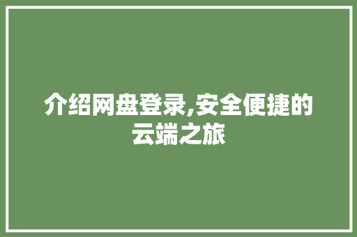 介绍网盘登录,安全便捷的云端之旅