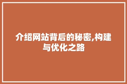 介绍网站背后的秘密,构建与优化之路