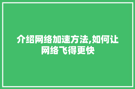 介绍网络加速方法,如何让网络飞得更快