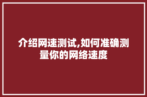 介绍网速测试,如何准确测量你的网络速度