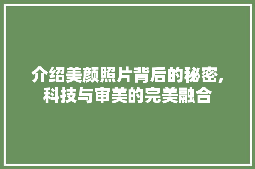 介绍美颜照片背后的秘密,科技与审美的完美融合