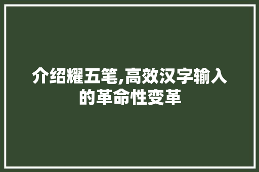 介绍耀五笔,高效汉字输入的革命性变革