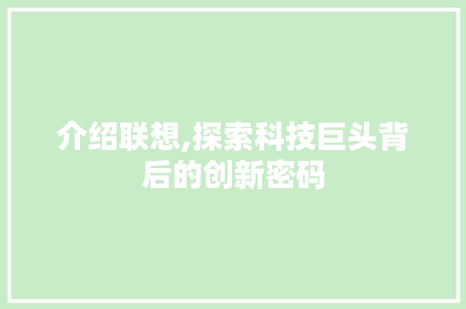 介绍联想,探索科技巨头背后的创新密码