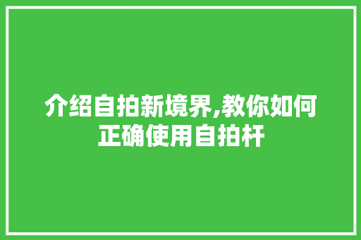 介绍自拍新境界,教你如何正确使用自拍杆