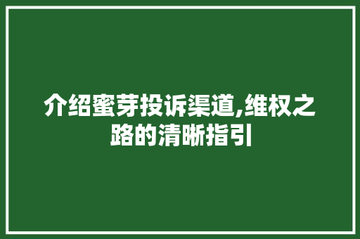 介绍蜜芽投诉渠道,维权之路的清晰指引