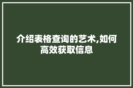 介绍表格查询的艺术,如何高效获取信息