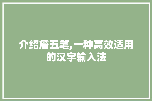介绍詹五笔,一种高效适用的汉字输入法