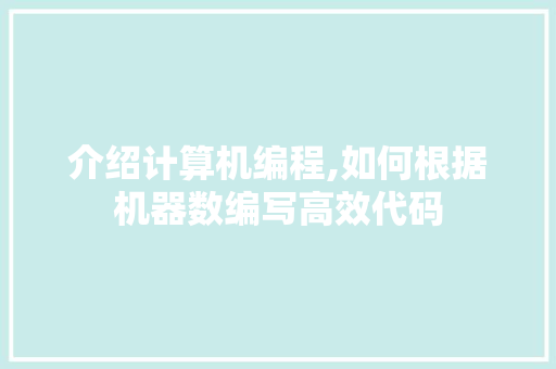 介绍计算机编程,如何根据机器数编写高效代码