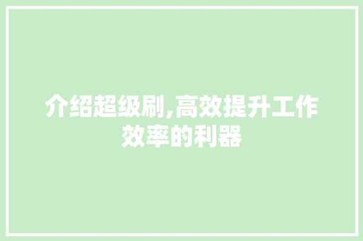 介绍超级刷,高效提升工作效率的利器