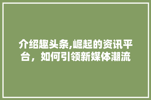 介绍趣头条,崛起的资讯平台，如何引领新媒体潮流