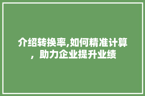 介绍转换率,如何精准计算，助力企业提升业绩