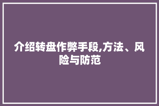 介绍转盘作弊手段,方法、风险与防范