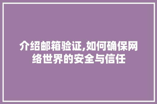 介绍邮箱验证,如何确保网络世界的安全与信任